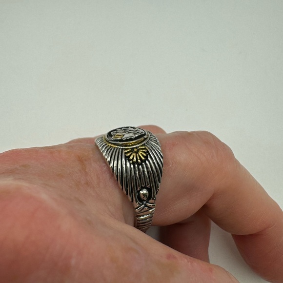 New Two Toned 925 Stamped Silver -Gold Color Native American Head Design Ring - Picture 15 of 16